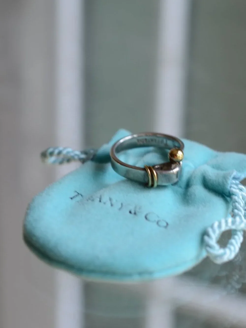 Tiffany & Co Hook & Eye ring size 6 925 Sterling silver 18K gold